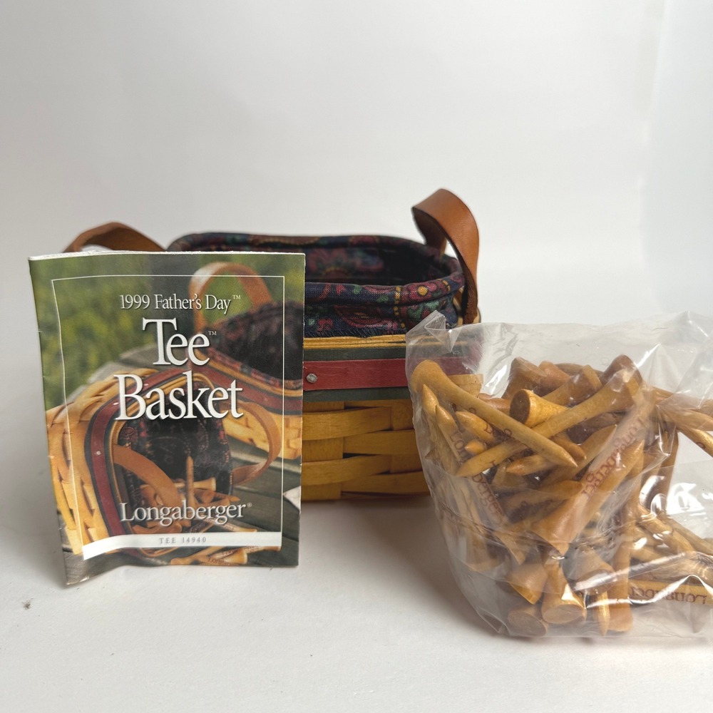 Longaberger 1999 Father's Day Tee Basket Set with Liner Protector and Tees 14940